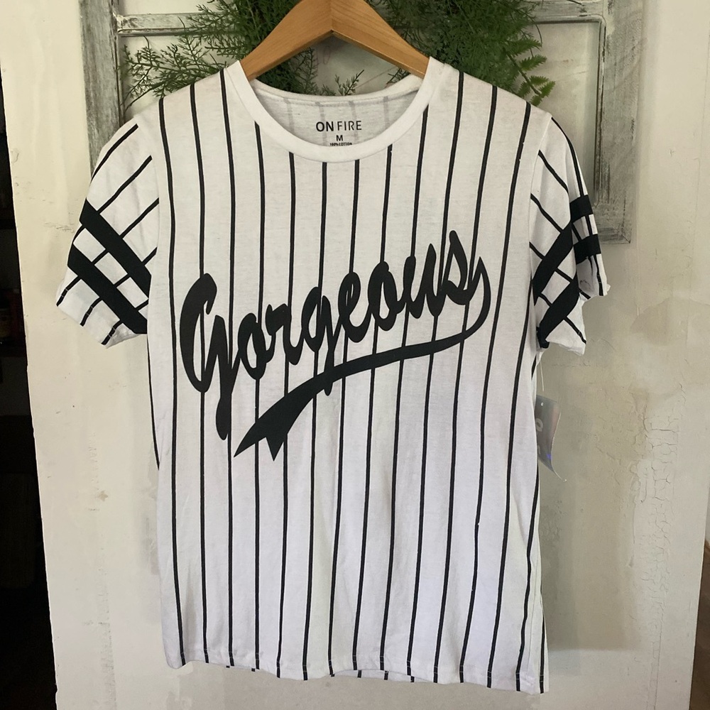 On Fire Black and White Striped Tee